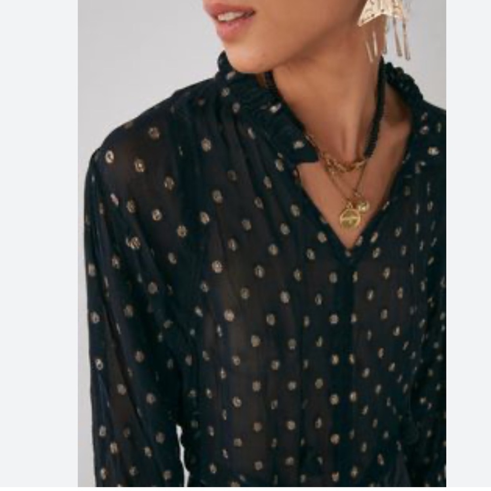 STUNNING LAURENCE‎ BRAS PRETTY WOMAN POLKA DOT VISCOSE BLOUSE TOP NAVY/WHITE